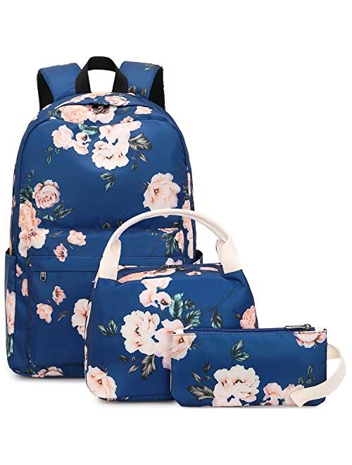 BLUBOON School Backpack Set Canvas Teen Girls Bookbags 15 inches Laptop Backpack Kids Lunch Tote Bag Clutch Purse