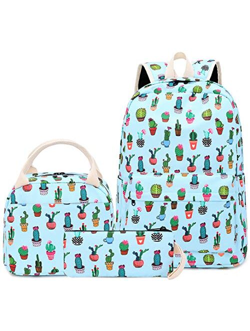 BLUBOON School Backpack Set Canvas Teen Girls Bookbags 15 inches Laptop Backpack Kids Lunch Tote Bag Clutch Purse