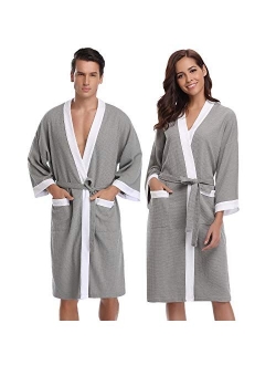 Aibrou Unisex Waffle Bathrobe Cotton Lightweight Nightgowns Sleepwear Spa Robe