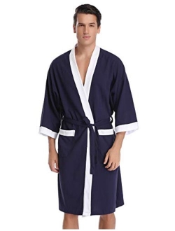 Aibrou Unisex Waffle Bathrobe Cotton Lightweight Nightgowns Sleepwear Spa Robe