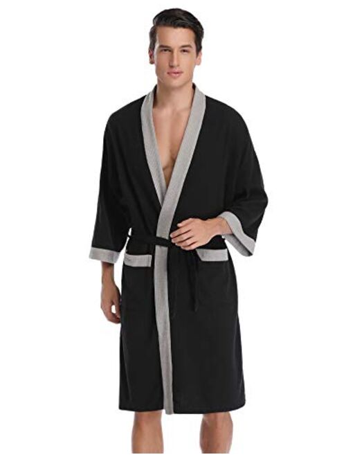 Aibrou Unisex Waffle Bathrobe Cotton Lightweight Nightgowns Sleepwear Spa Robe