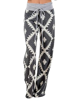 X-Image Women's Comfy Casual Lounge Pants Floral Print Drawstring Palazzo Wide Leg Pajama Pants