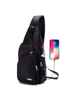 Men's Sling Bag Water Resistant Shoulder Chest Crossbody Bags Sling Backpack with USB Charging Port