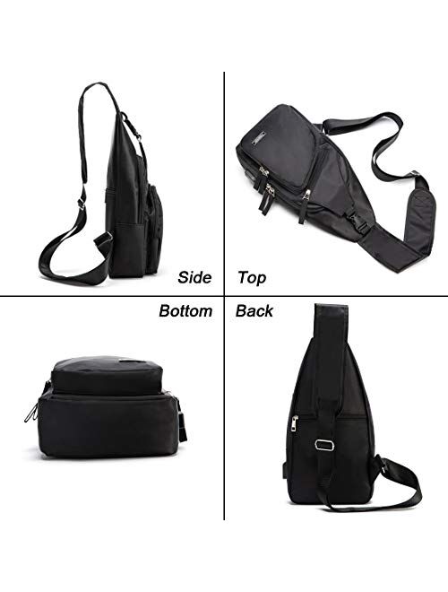 Men's Sling Bag Water Resistant Shoulder Chest Crossbody Bags Sling Backpack with USB Charging Port