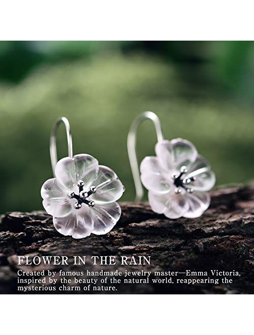 Lotus Fun S925 Sterling Silver Drop Earrings Flower in the Rain Crystal Dangle Earrings Handmade Unique Jewelry Gift for Women and Girls