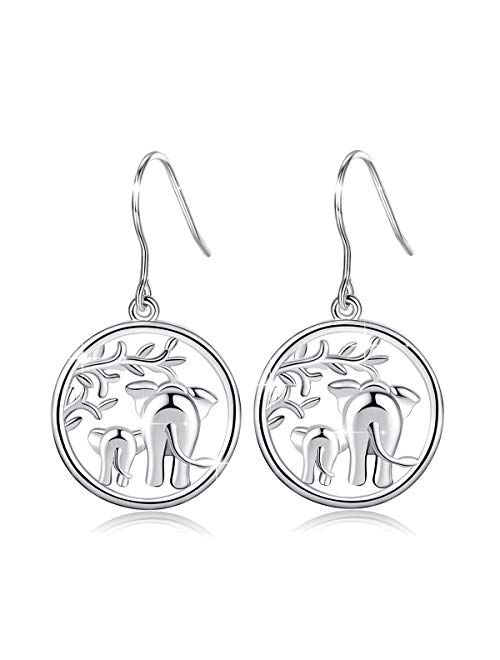 Elephant Earrings Gifts for Women, AEONSLOVE 925 Sterling Silver Womens Lucky Elephant Drop Dangle Earrings Mother's Day Jewelry Gifts for Women Mom Wife Girls