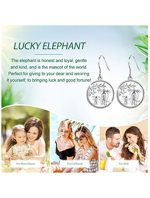 Elephant Earrings Gifts for Women, AEONSLOVE 925 Sterling Silver Womens Lucky Elephant Drop Dangle Earrings Mother's Day Jewelry Gifts for Women Mom Wife Girls