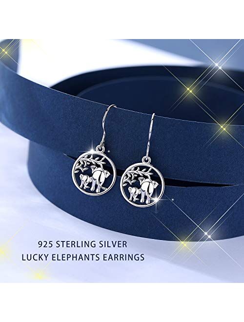 Elephant Earrings Gifts for Women, AEONSLOVE 925 Sterling Silver Womens Lucky Elephant Drop Dangle Earrings Mother's Day Jewelry Gifts for Women Mom Wife Girls