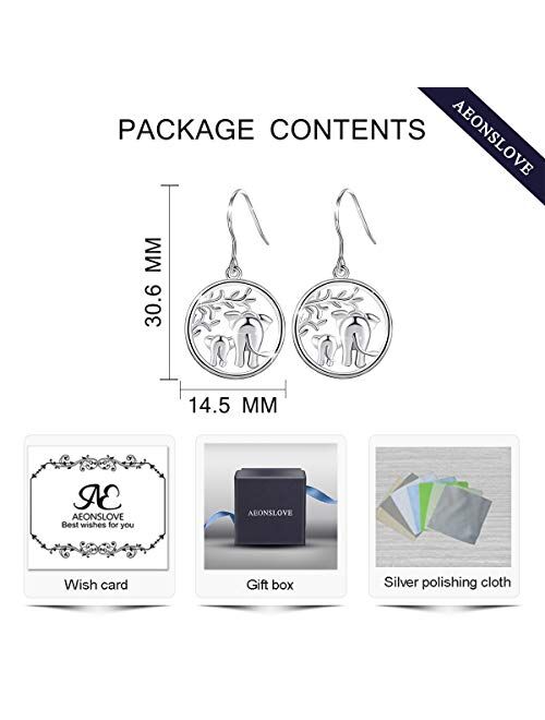 Elephant Earrings Gifts for Women, AEONSLOVE 925 Sterling Silver Womens Lucky Elephant Drop Dangle Earrings Mother's Day Jewelry Gifts for Women Mom Wife Girls