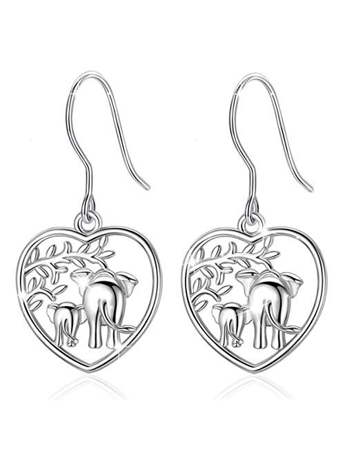 Elephant Earrings Gifts for Women, AEONSLOVE 925 Sterling Silver Womens Lucky Elephant Drop Dangle Earrings Mother's Day Jewelry Gifts for Women Mom Wife Girls