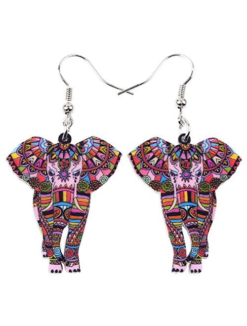 BONSNY Signature Wildlife Collection Sunrise Jungle Safari Wild Elephant Drop Dangle Statement Women Earrings Jewelry