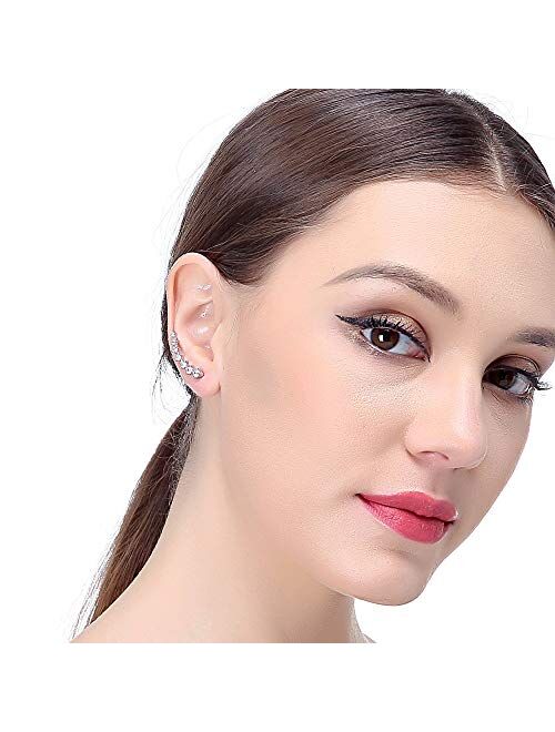 Jstyle 4Pairs Ear Cuffs Earrings Hoop Climber Crawler Earrings for Women Girls Wave Tassel Threader Chain Earring Wrap Cartilage Piercing Earrings Set