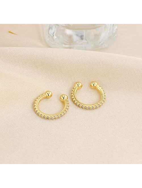 Dainty Hoop Earrings for Women 14K Real Gold Plated Cuff Earrings Huggie Stud for Women