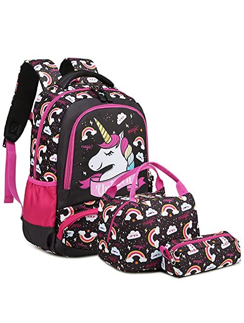 Meisohua Teen Girls Backpack Set Kids School Bookbag with Lunch Tote Bag Pencil Case Cute Unicorn School Backpacks