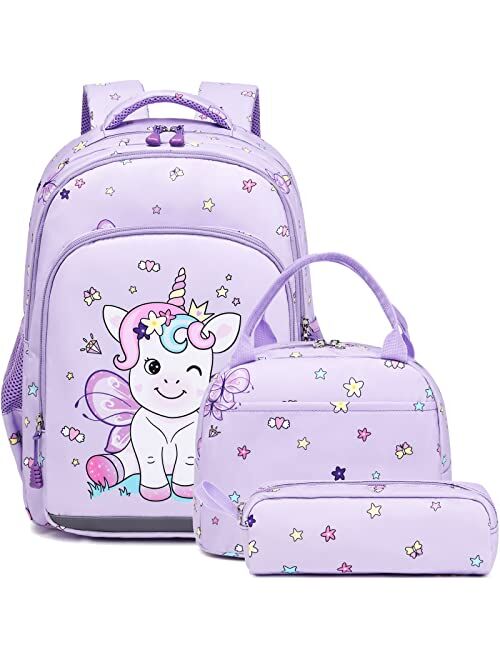 Meisohua Teen Girls Backpack Set Kids School Bookbag with Lunch Tote Bag Pencil Case Cute Unicorn School Backpacks