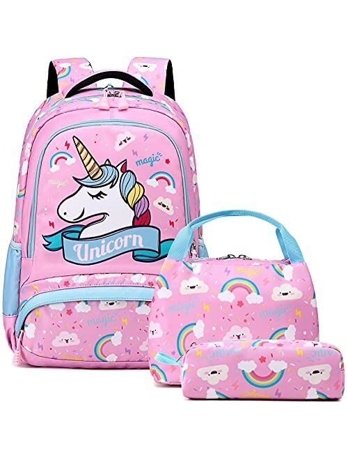 Meisohua Teen Girls Backpack Set Kids School Bookbag with Lunch Tote Bag Pencil Case Cute Unicorn School Backpacks