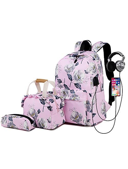 Lmeison Backpack Set, Canvas Girls Bookbag 15" Laptop Backpack