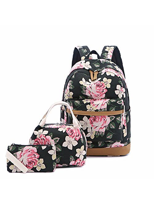 Lmeison Backpack Set, Canvas Girls Bookbag 15" Laptop Backpack