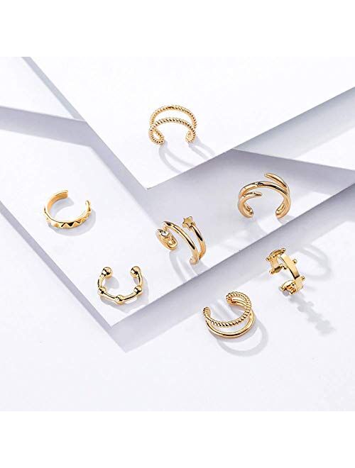 10pcs Ear Cuffs Gold No Piercing Fake Helix Classic Round Huggie Earrings Clip on Cartilage Ear Cuff Earring Set for Women Girls