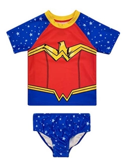 Toddler and Big Girl Authentic Character Rash Guard and Swimsuit Set UPF 50