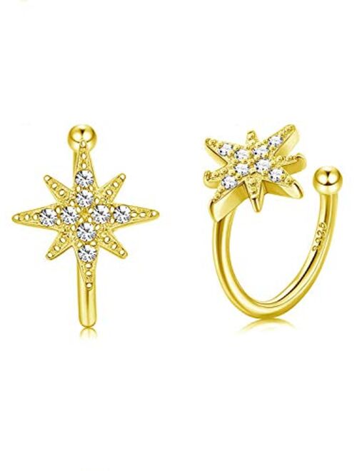 ruilinyang Simple CZ Star Cuff Wrap Earrings Cute Snowflake Crystal Twinkle Helix Cartilage Clip on Earrings Non Piercing Cartilage Earrings Hexagram ear cuff