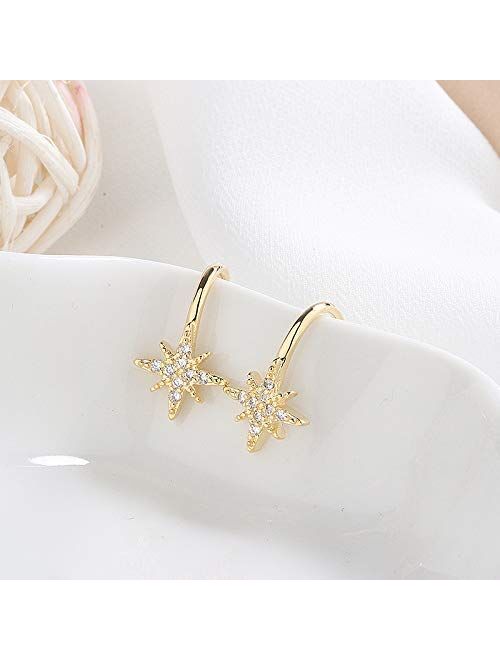 ruilinyang Simple CZ Star Cuff Wrap Earrings Cute Snowflake Crystal Twinkle Helix Cartilage Clip on Earrings Non Piercing Cartilage Earrings Hexagram ear cuff