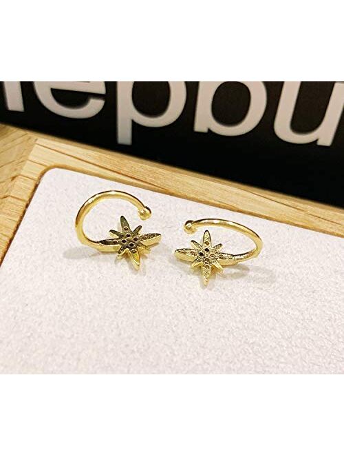 ruilinyang Simple CZ Star Cuff Wrap Earrings Cute Snowflake Crystal Twinkle Helix Cartilage Clip on Earrings Non Piercing Cartilage Earrings Hexagram ear cuff