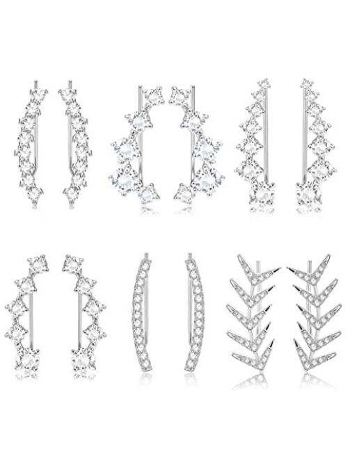 Finreizo 6 Pairs Crystal Climber Earrings for Women Ear Cuffs Hoop Stud Ear Climber Jackets Hypoallergenic