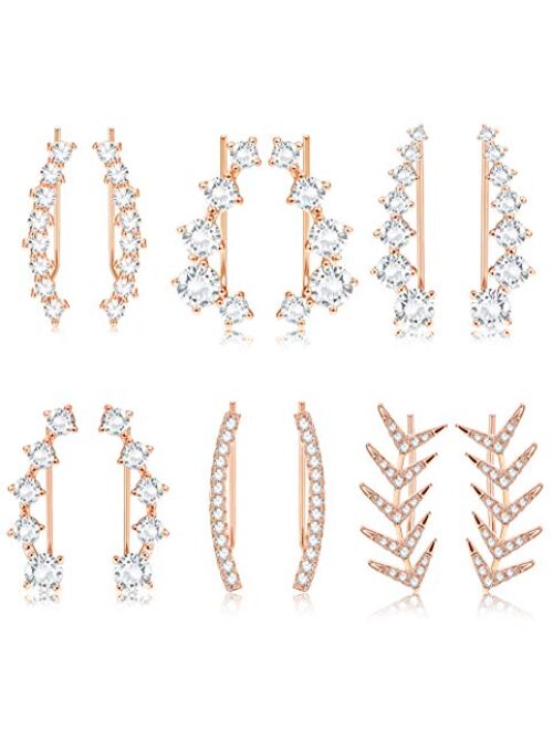 Finreizo 6 Pairs Crystal Climber Earrings for Women Ear Cuffs Hoop Stud Ear Climber Jackets Hypoallergenic