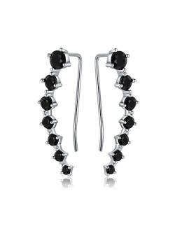 Reffeer 7 Crystals Clip-Ons Earring for Women S925 Sterling Silver Sparkling CZ Crawler Earrings Cuff