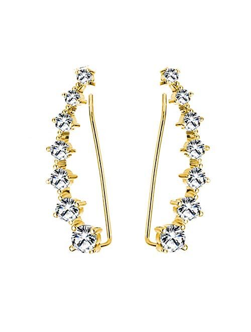 Reffeer 7 Crystals Clip-Ons Earring for Women S925 Sterling Silver Sparkling CZ Crawler Earrings Cuff