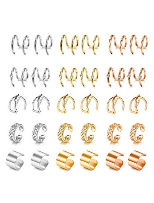 Jstyle 15Pairs Ear Cuff Earrings for Women Clip on Earrings Non-Piercing Cartilage Helix Lip Jewelry Adjustable