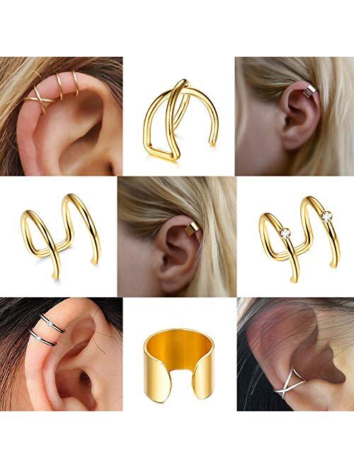 Jstyle 15Pairs Ear Cuff Earrings for Women Clip on Earrings Non-Piercing Cartilage Helix Lip Jewelry Adjustable