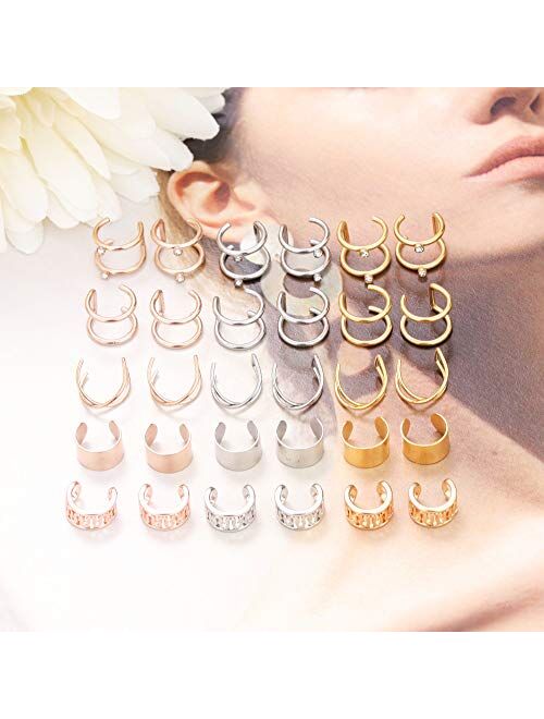 Jstyle 15Pairs Ear Cuff Earrings for Women Clip on Earrings Non-Piercing Cartilage Helix Lip Jewelry Adjustable