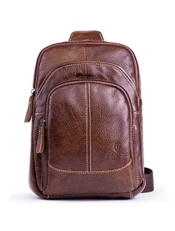 Genuine Leather Shoulder Sling Backpack Bag Unisex Outdoor Crossbody Sling Pack Sport Daypack