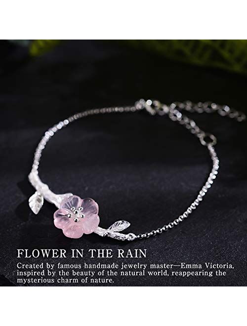 Lotus Fun 925 Sterling Silver Bracelet Crystal Flower in the Rain Adjustable Bracelets with Chain length 6.5''-7.6'', Handmade Unique Jewelry Gift for Women and Girls