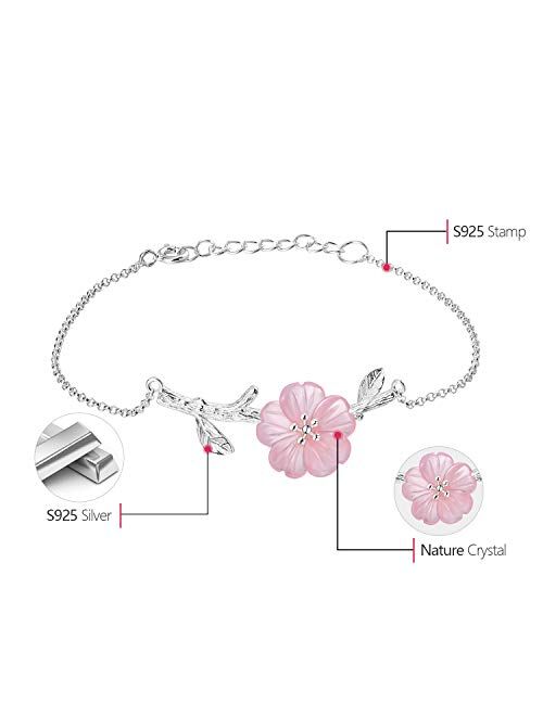 Lotus Fun 925 Sterling Silver Bracelet Crystal Flower in the Rain Adjustable Bracelets with Chain length 6.5''-7.6'', Handmade Unique Jewelry Gift for Women and Girls