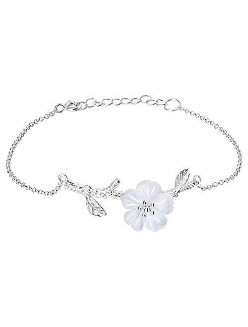 Lotus Fun 925 Sterling Silver Bracelet Crystal Flower in the Rain Adjustable Bracelets with Chain length 6.5''-7.6'', Handmade Unique Jewelry Gift for Women and Girls