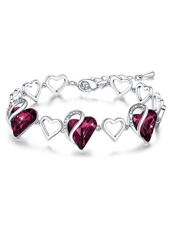 Leafael Infinity Love Heart Link Bracelet with Birthstone Crystal, Women's Gifts, Silver-Tone, 7" with 2" Extender