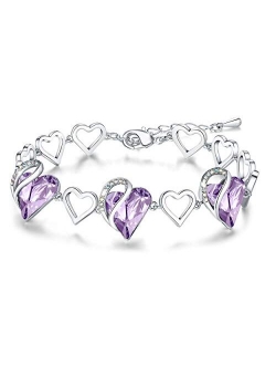 Leafael Infinity Love Heart Link Bracelet with Birthstone Crystal, Women's Gifts, Silver-Tone, 7" with 2" Extender