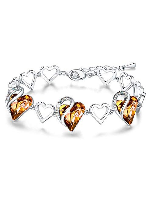 Leafael Infinity Love Heart Link Bracelet with Birthstone Crystal, Women's Gifts, Silver-Tone, 7" with 2" Extender