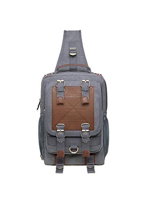 KAUKKO Canvas Messenger Bag Cross Body Shoulder Sling Backpack Travel Hiking Chest Bag