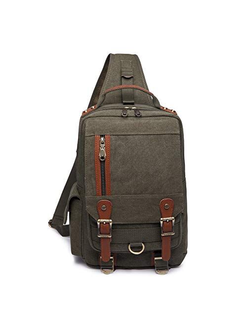 KAUKKO Canvas Messenger Bag Cross Body Shoulder Sling Backpack Travel Hiking Chest Bag