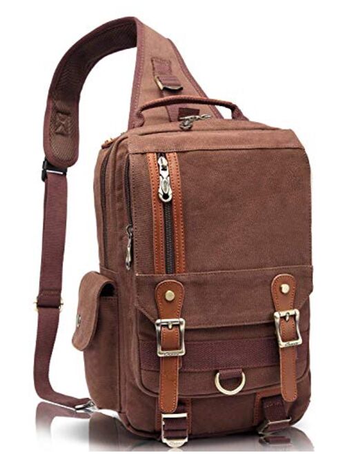 KAUKKO Canvas Messenger Bag Cross Body Shoulder Sling Backpack Travel Hiking Chest Bag