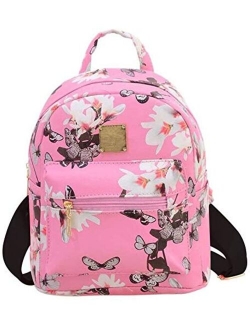 Women Girls Mini Backpack Fashion Causal Floral Printing Leather Bag