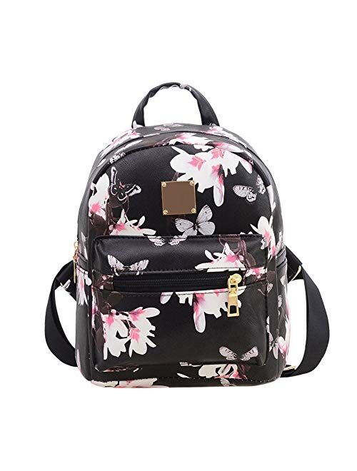 Women Girls Mini Backpack Fashion Causal Floral Printing Leather Bag