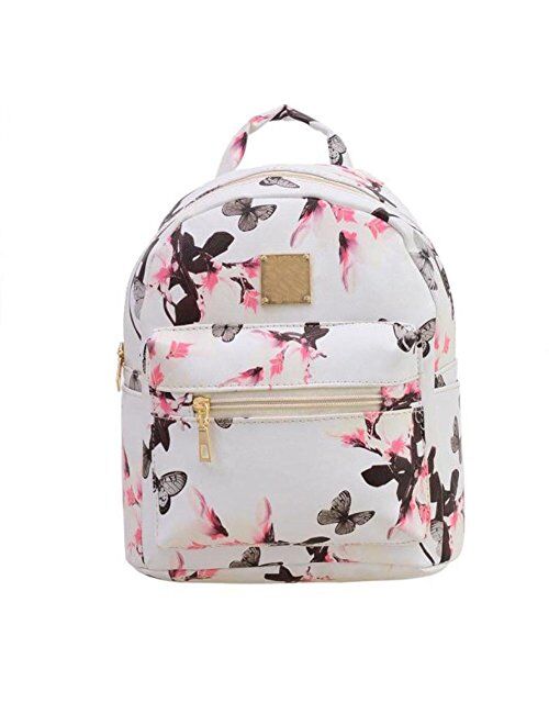 Women Girls Mini Backpack Fashion Causal Floral Printing Leather Bag