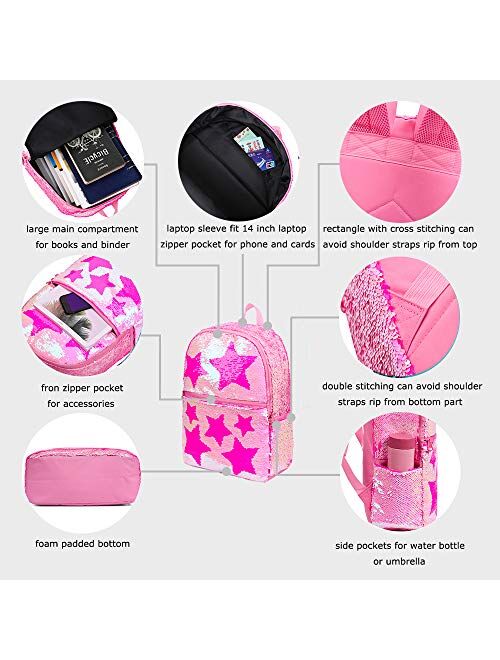 Sequin School Backpack for Girls Boys Kids Cute Kindergarten Elementary Book Bag Bookbag Glitter Sparkly Back Pack