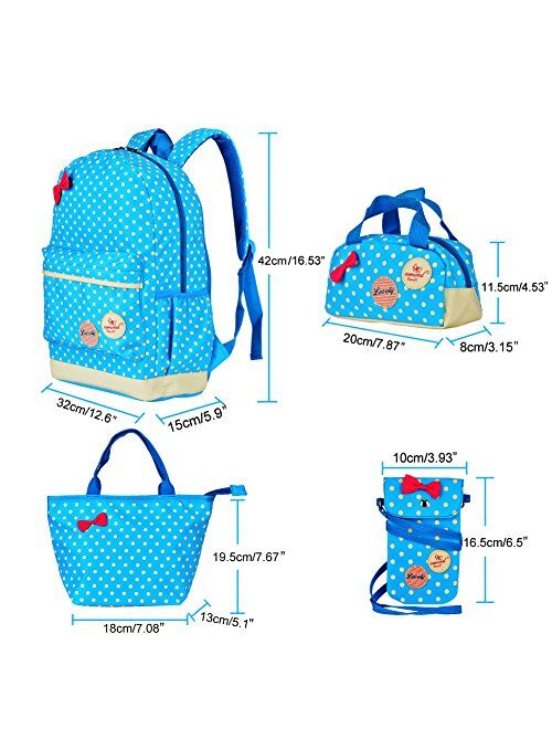 Girls Backpacks and Lunch Bag for School Book Bag and Handbag Purse Polka Dots