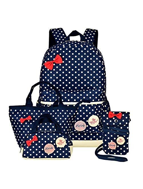 Girls Backpacks and Lunch Bag for School Book Bag and Handbag Purse Polka Dots